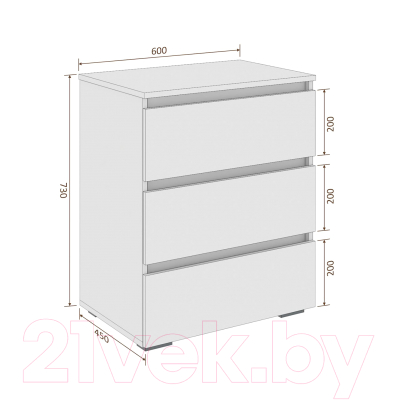 Комод Кортекс-мебель Бари 60 3ш (береза/береза/дуб сонома)