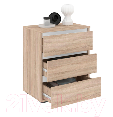 Комод Кортекс-мебель Бари 60 3ш (дуб сонома/дуб сонома/белый)