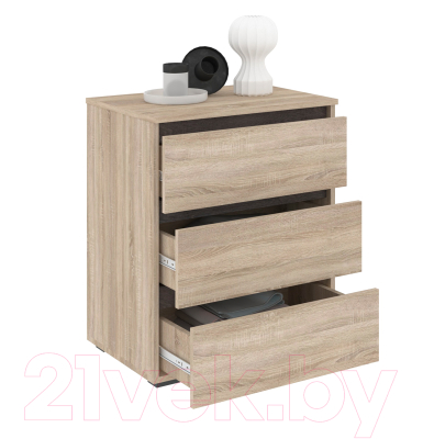 Комод Кортекс-мебель Бари 60 3ш (дуб сонома/дуб сонома/береза)