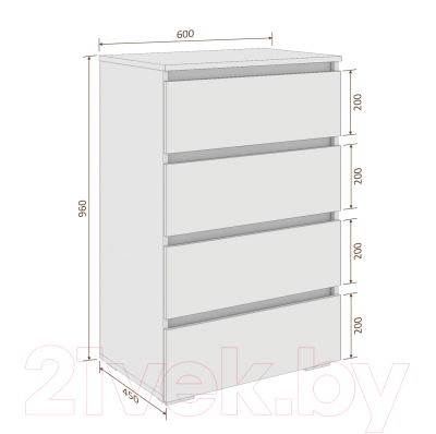 Комод Кортекс-мебель Бари 60 4ш (дуб сонома/дуб сонома/белый)