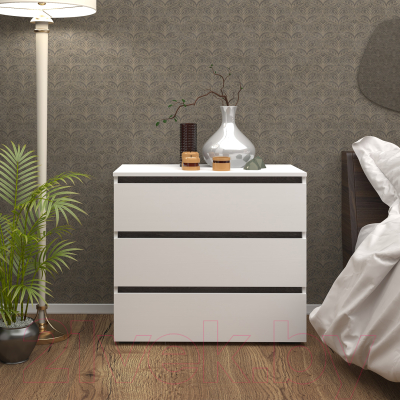 Комод Кортекс-мебель Бари 80 3ш (белый/белый/береза)