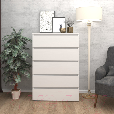 Комод Кортекс-мебель Бари 80 5ш (белый/белый/белый)