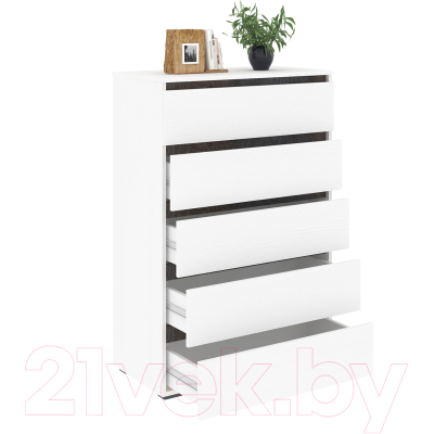 Комод Кортекс-мебель Бари 80 5ш (белый/белый/береза)