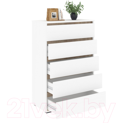 Комод Кортекс-мебель Бари 80 5ш (белый/белый/дуб сонома)