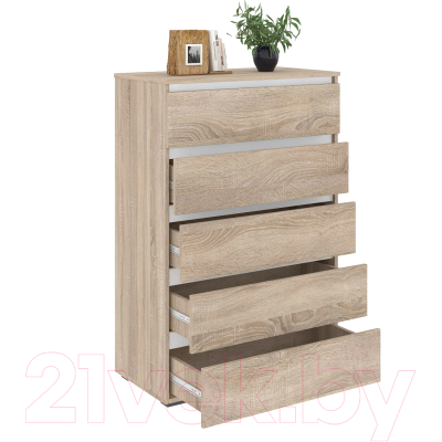 Комод Кортекс-мебель Бари 80 5ш (дуб сонома/дуб сонома/белый)