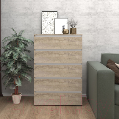 Комод Кортекс-мебель Бари 80 5ш (дуб сонома/дуб сонома/белый)