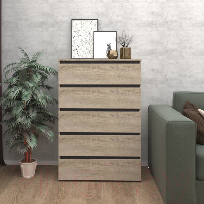 Комод Кортекс-мебель Бари 80 5ш (дуб сонома/дуб сонома/береза)