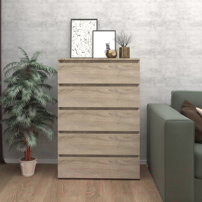 Комод Кортекс-мебель Бари 80 5ш (дуб сонома/дуб сонома/дуб сонома)