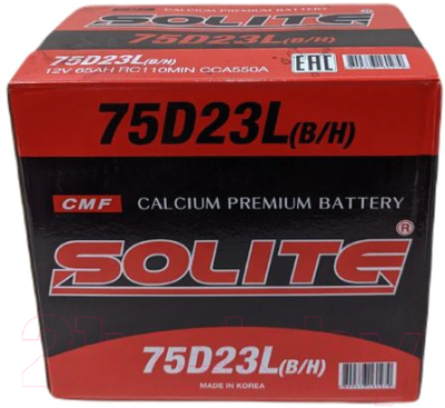 Автомобильный аккумулятор Solite 550A 75D23L B/H