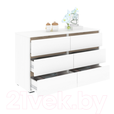 Комод Кортекс-мебель Бари 120 6ш (белый/белый/дуб сонома)