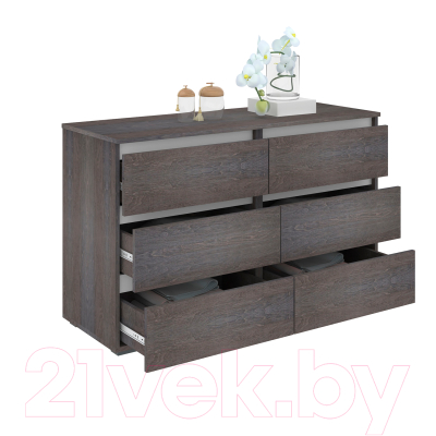 Комод Кортекс-мебель Бари 120 6ш (береза/береза/белый)