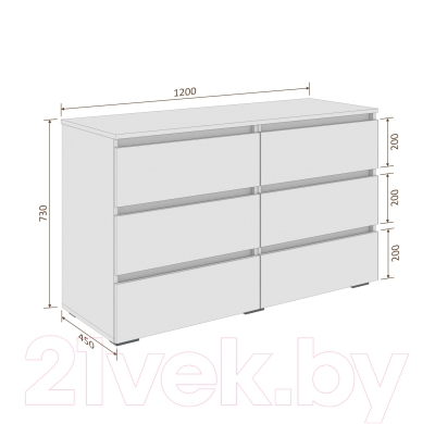 Комод Кортекс-мебель Бари 120 6ш (береза/береза/береза)