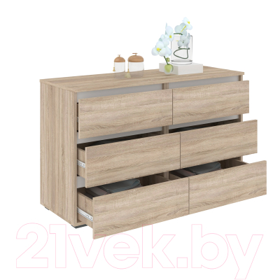 Комод Кортекс-мебель Бари 120 6ш (дуб сонома/дуб сонома/белый)