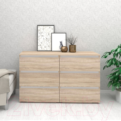 Комод Кортекс-мебель Бари 120 6ш (дуб сонома/дуб сонома/белый)