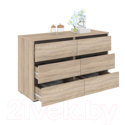 Комод Кортекс-мебель Бари 120 6ш (дуб сонома/дуб сонома/береза)