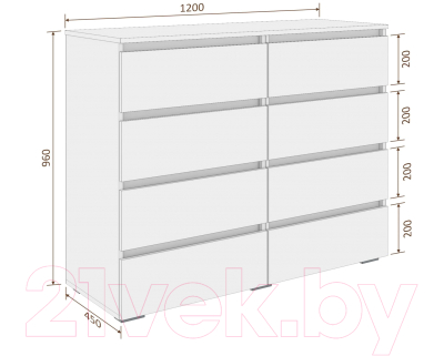 Комод Кортекс-мебель Бари 120 8ш (белый/белый/белый)