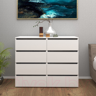 Комод Кортекс-мебель Бари 120 8ш (белый/белый/береза)