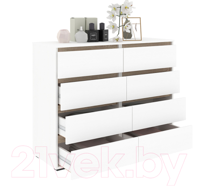 Комод Кортекс-мебель Бари 120 8ш (белый/белый/дуб сонома)