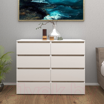Комод Кортекс-мебель Бари 120 8ш (белый/белый/дуб сонома)
