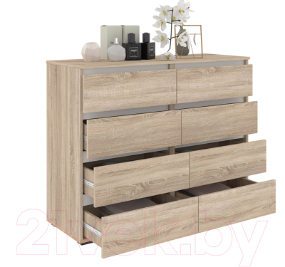Комод Кортекс-мебель Бари 120 8ш (дуб сонома/дуб сонома/белый)