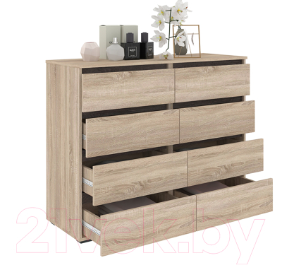Комод Кортекс-мебель Бари 120 8ш (дуб сонома/дуб сонома/береза)