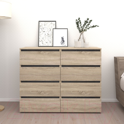 Комод Кортекс-мебель Бари 120 8ш (дуб сонома/дуб сонома/береза)