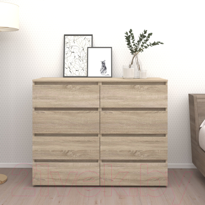 Комод Кортекс-мебель Бари 120 8ш (дуб сонома/дуб сонома/дуб сонома)