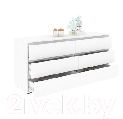 Комод Кортекс-мебель Бари 160 6ш (белый/белый/белый)