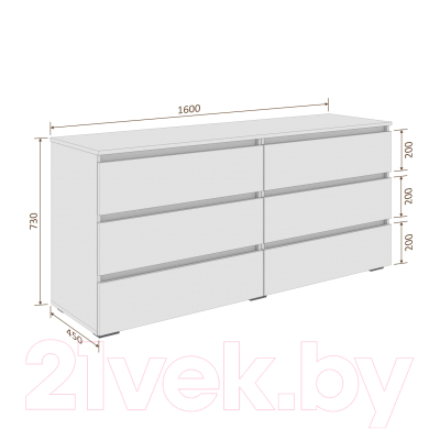 Комод Кортекс-мебель Бари 160 6ш (белый/белый/белый)