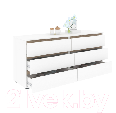 Комод Кортекс-мебель Бари 160 6ш (белый/белый/дуб сонома)