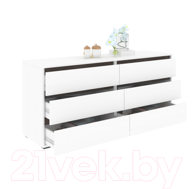 Комод Кортекс-мебель Бари 160 6ш (белый/белый/береза)