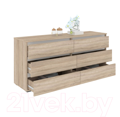 Комод Кортекс-мебель Бари 160 6ш (дуб сонома/дуб сонома/белый)