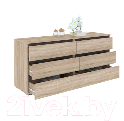 Комод Кортекс-мебель Бари 160 6ш (дуб сонома/дуб сонома/береза)