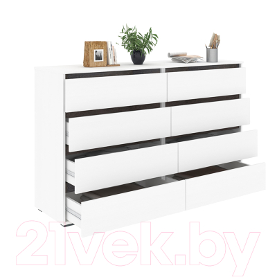 Комод Кортекс-мебель Бари 160 8ш (белый/белый/береза)