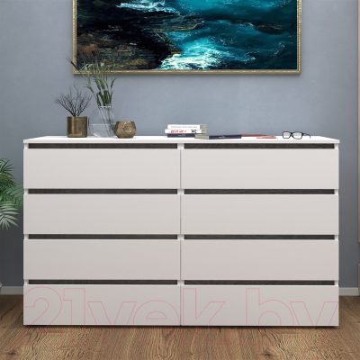 Комод Кортекс-мебель Бари 160 8ш (белый/белый/береза)