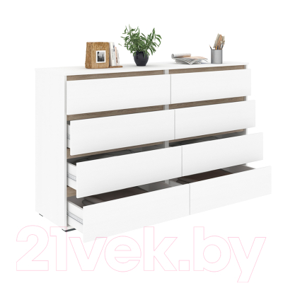 Комод Кортекс-мебель Бари 160 8ш (белый/белый/дуб сонома)