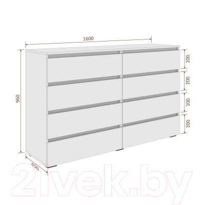 Комод Кортекс-мебель Бари 160 8ш (береза/береза/дуб сонома)