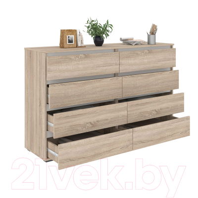 Комод Кортекс-мебель Бари 160 8ш (дуб сонома/дуб сонома/белый)