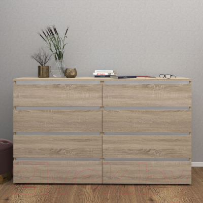 Комод Кортекс-мебель Бари 160 8ш (дуб сонома/дуб сонома/белый)