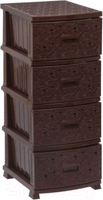 Комод пластиковый Росспласт Декор Ажур 4 яруса (коричневый) - фото