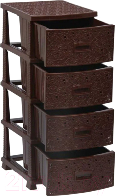Комод пластиковый Росспласт Декор Ажур 4 яруса (коричневый)