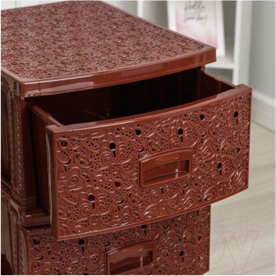 Комод пластиковый Росспласт Декор Ажур 4 яруса (коричневый)