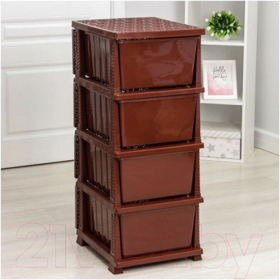 Комод пластиковый Росспласт Декор Ажур 4 яруса (коричневый)