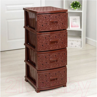 Комод пластиковый Росспласт Декор Ажур 4 яруса (коричневый)