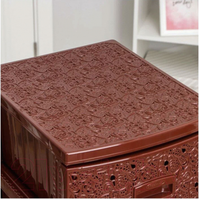 Комод пластиковый Росспласт Декор Ажур 4 яруса (коричневый)