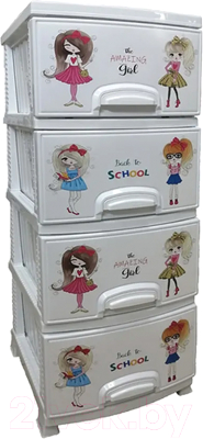 Комод пластиковый Росспласт Декор Девочки 4 яруса - фото