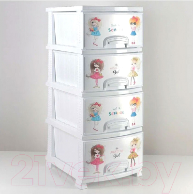 Комод пластиковый Росспласт Декор Девочки 4 яруса