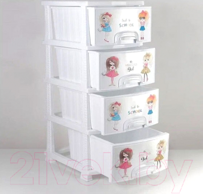 Комод пластиковый Росспласт Декор Девочки 4 яруса