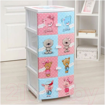 Комод пластиковый Росспласт Декор Друзья 4 яруса