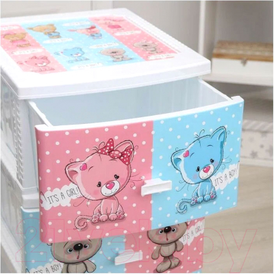 Комод пластиковый Росспласт Декор Друзья 4 яруса